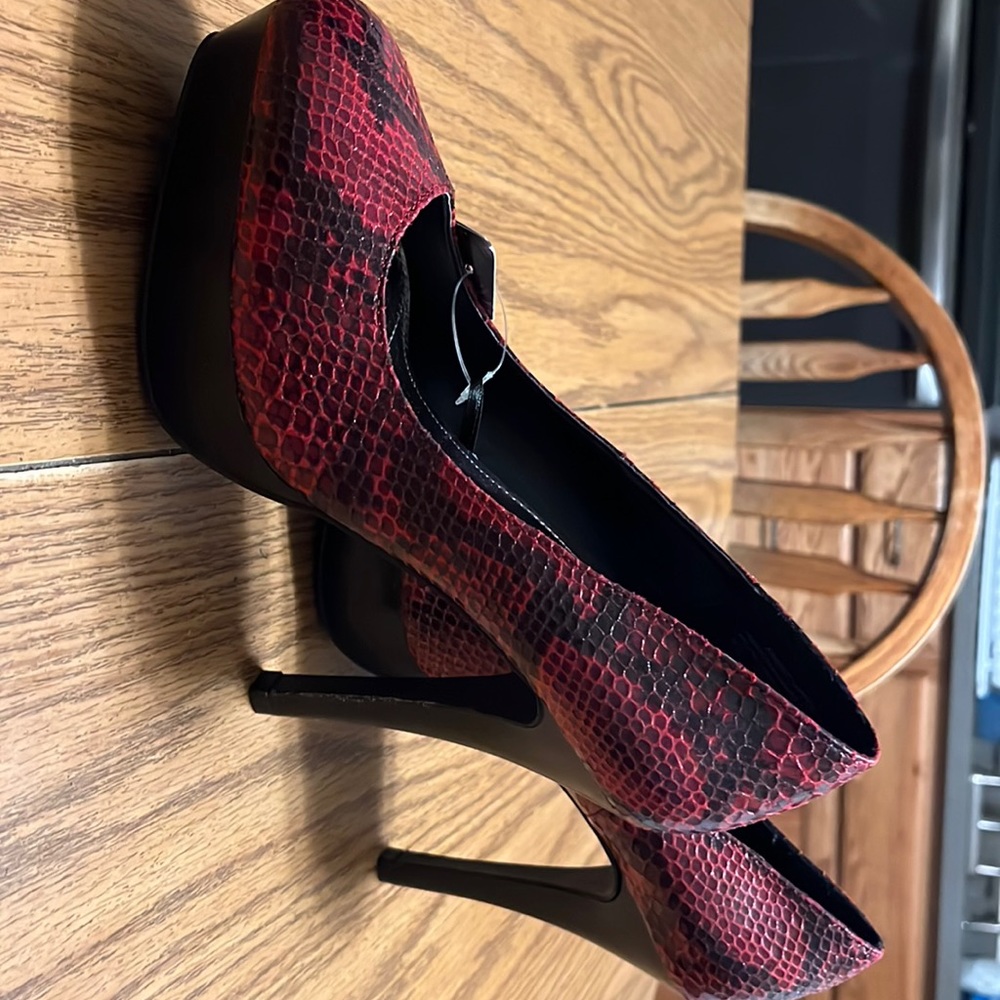 Red snake print heels